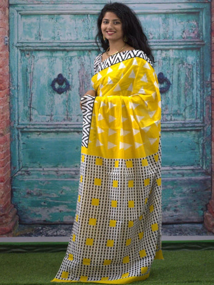 Sunshine Yellow Geometric Cotton Saree