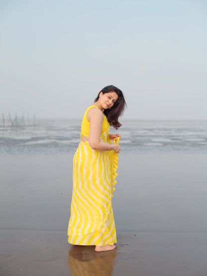 Radiant Yellow Chevron Leheriya Saree with Tassels