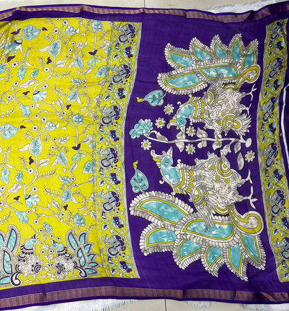Lime Green and Purple Floral Saree with Peacock Pallu