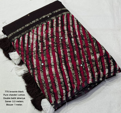Brownie Black Double Batik Leheriya Saree