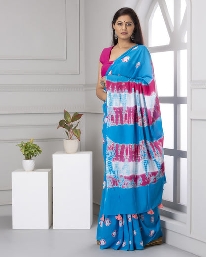 Vibrant Blue and Pink Tie-Dye Saree