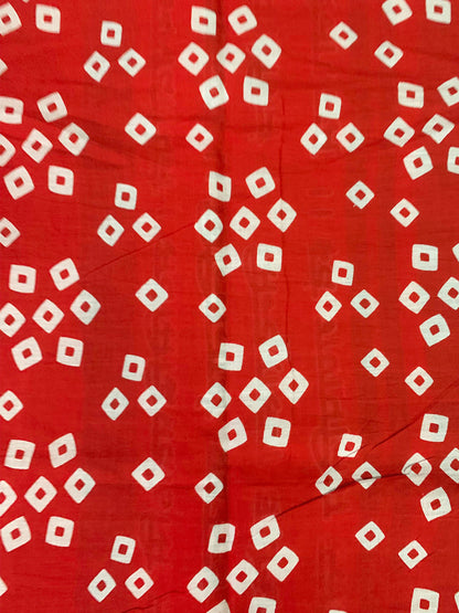 Bold Red Spiritual Motif Printed Saree with Bandhani-Style Blouse