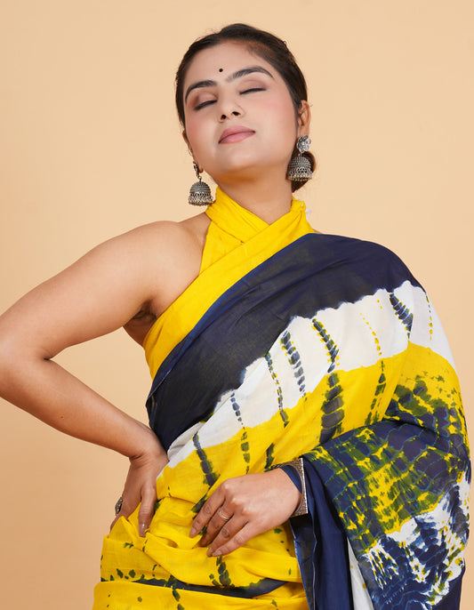 Sun-Kissed Yellow and Indigo Tie-Dye Saree