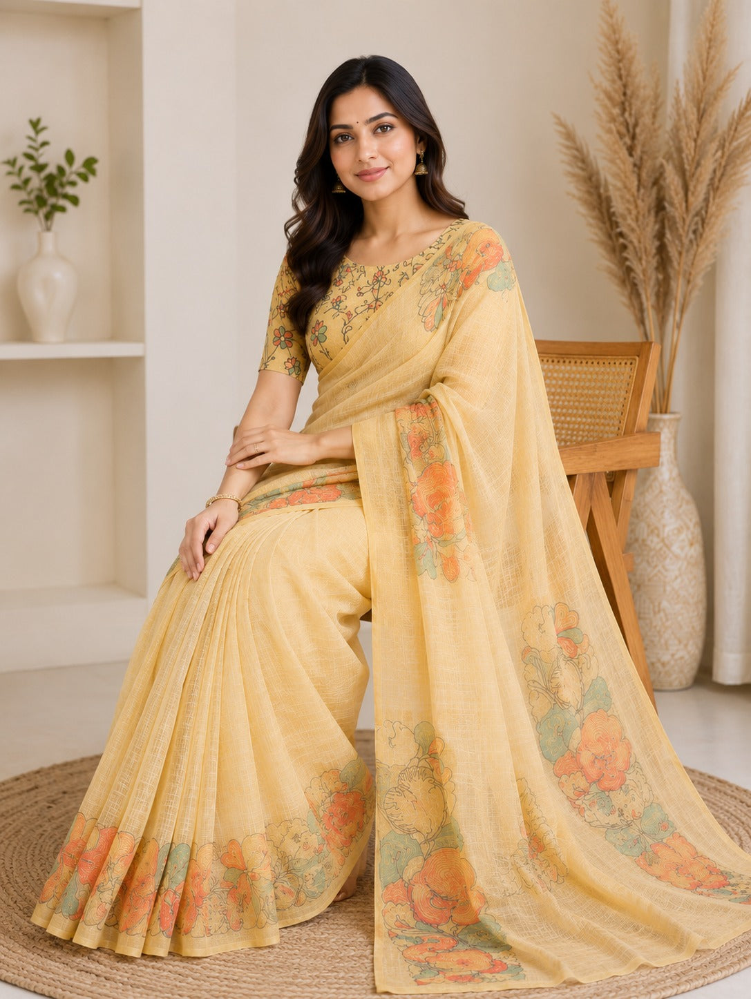 Pastel Floral Linen Saree