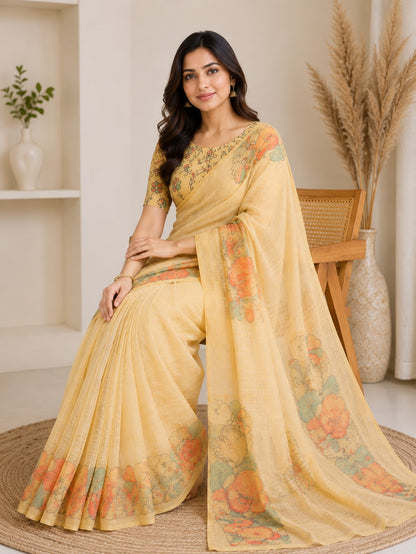 Pastel Floral Linen Saree