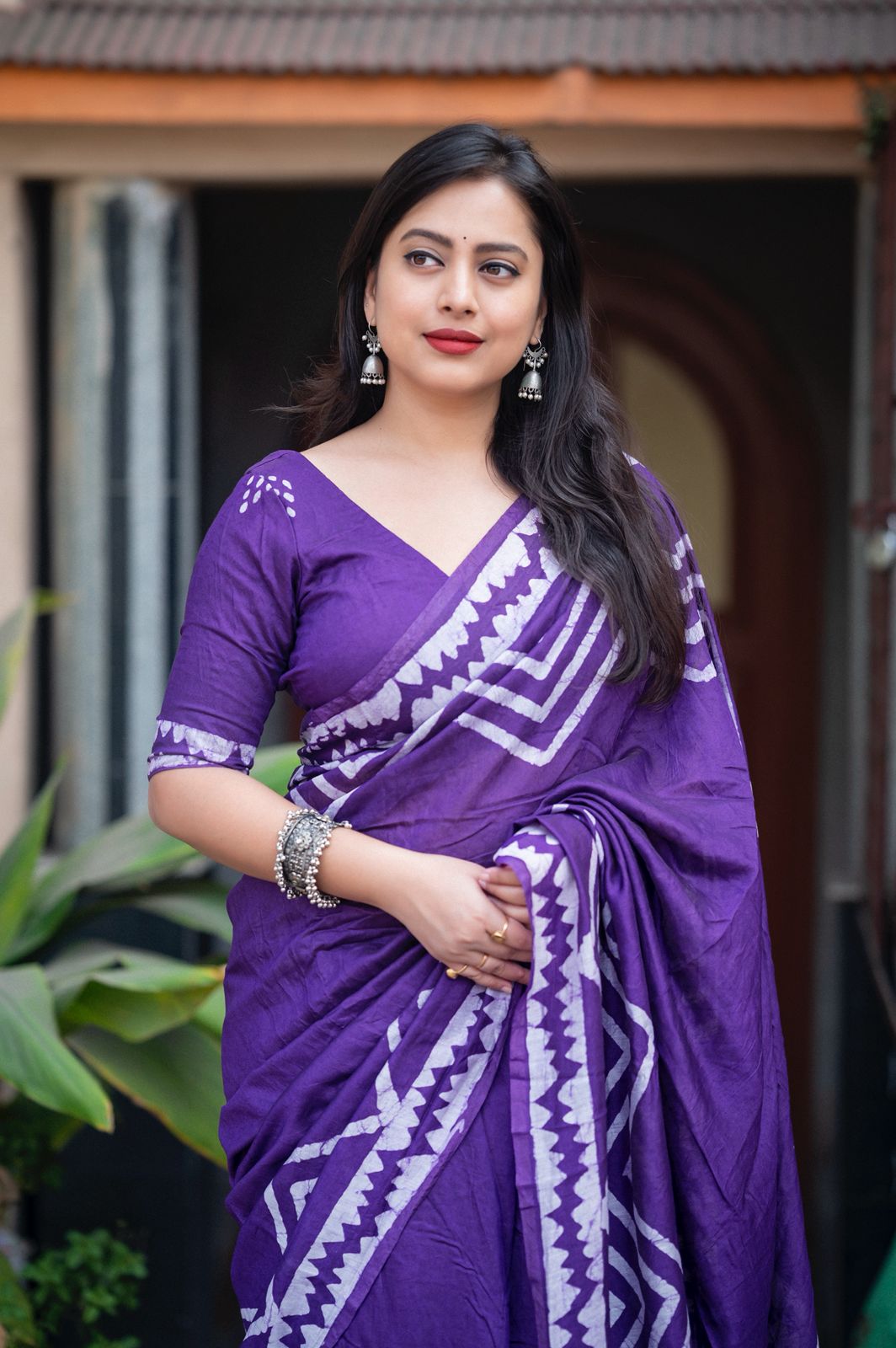 Lavender Chanderi Batik Saree