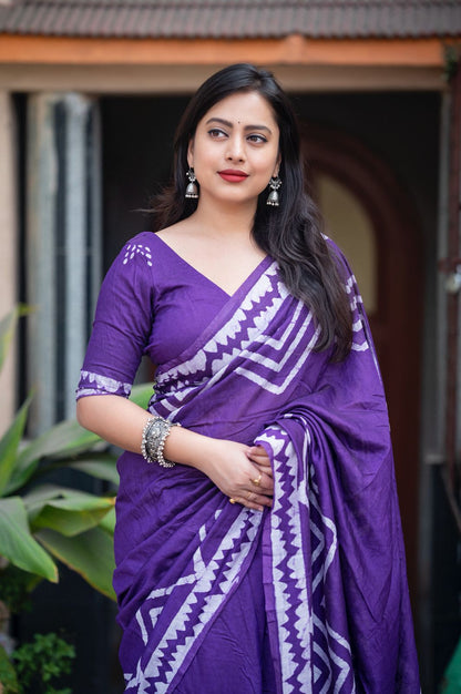Lavender Chanderi Batik Saree