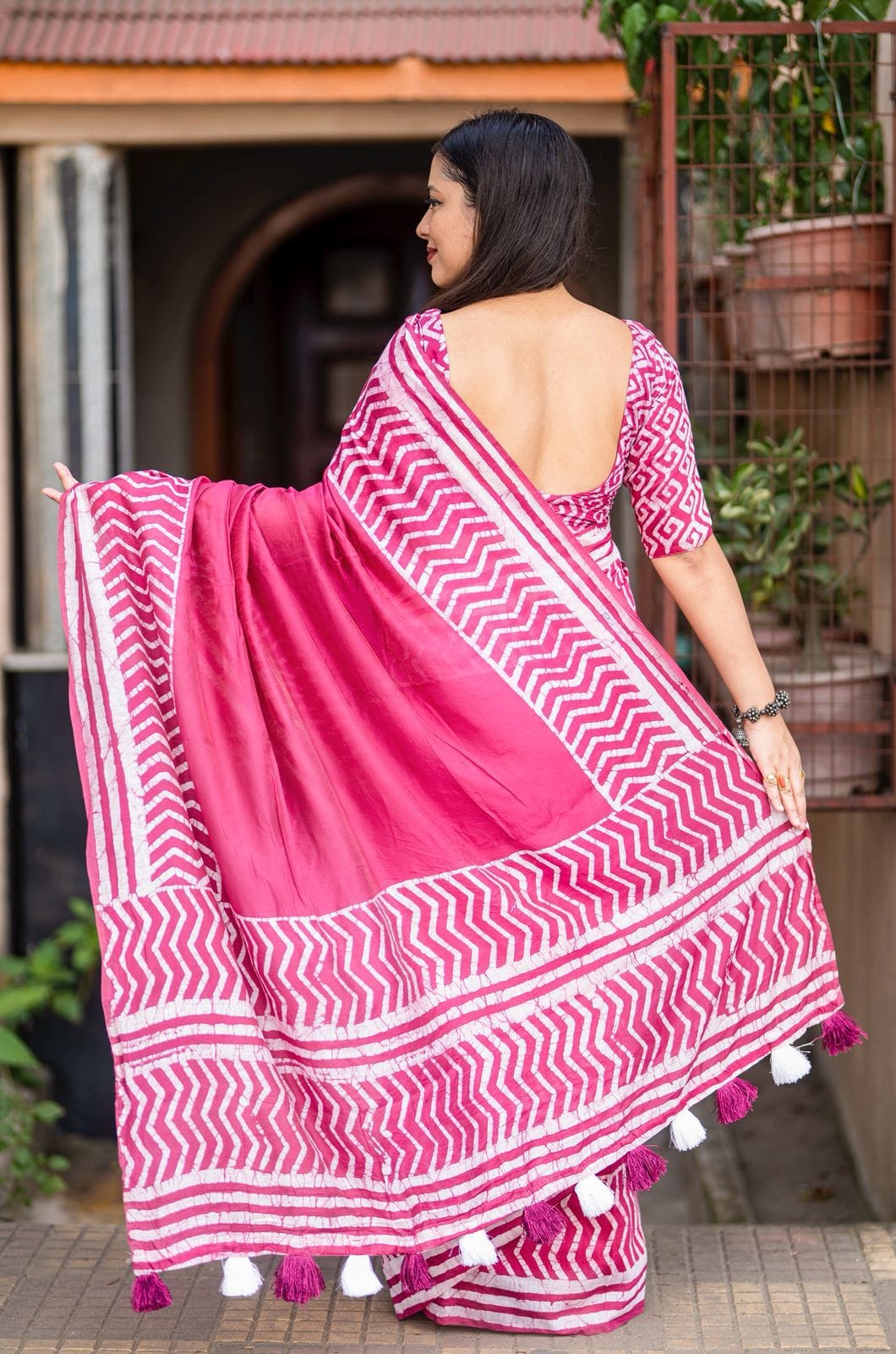 Vibrant Pink Magic Cotton Batik Saree