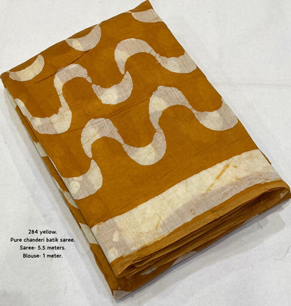 Vibrant Yellow Chevron Batik Saree