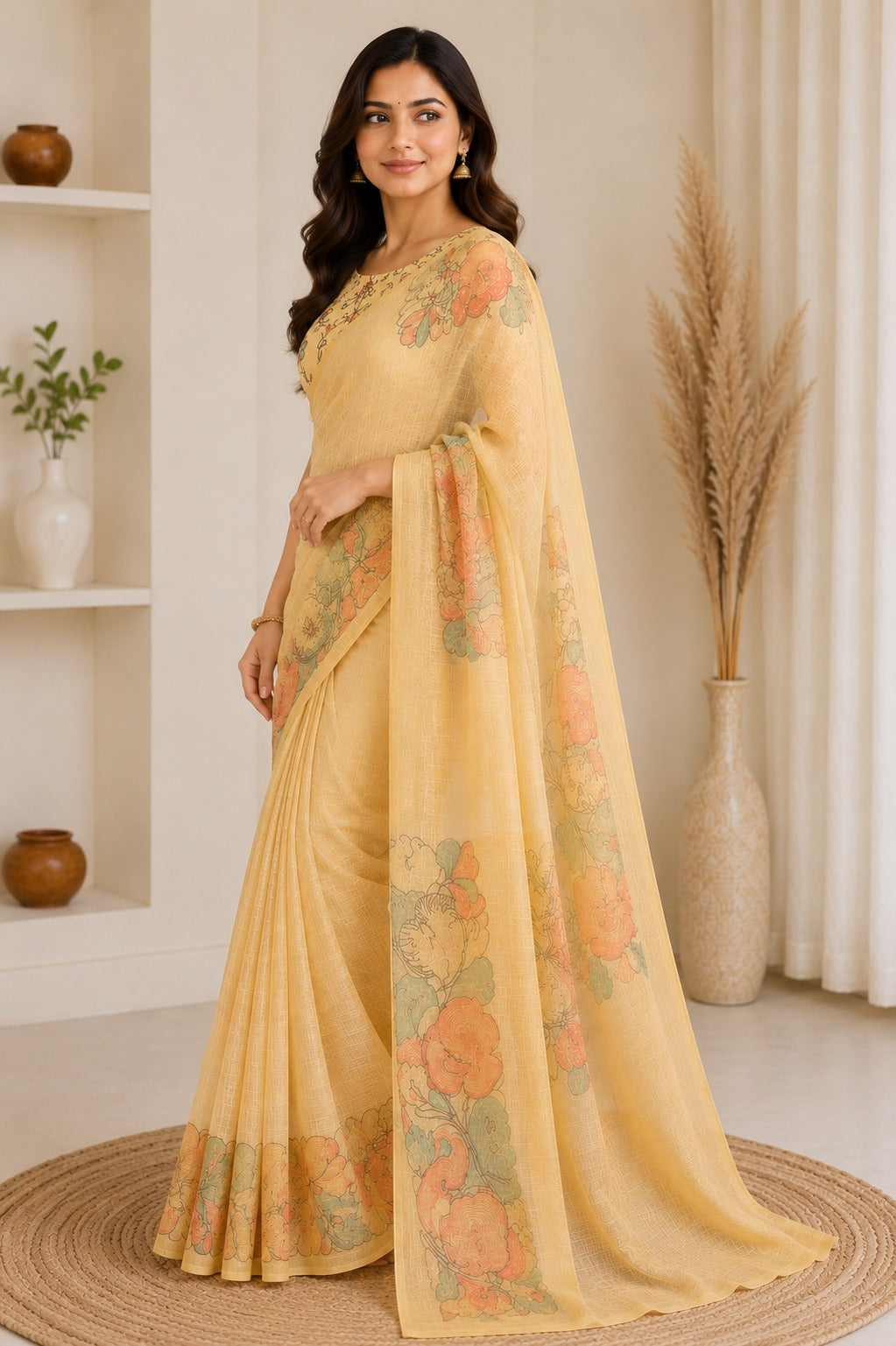 Pastel Floral Linen Saree