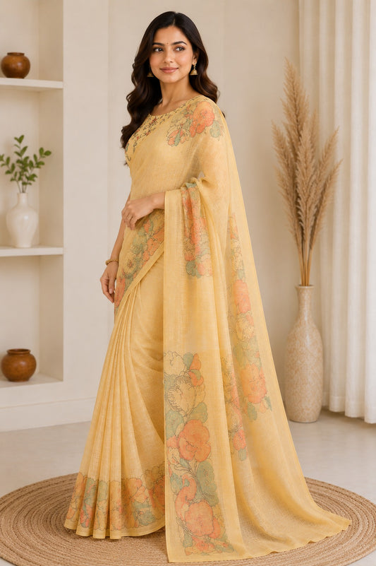 Pastel Floral Linen Saree