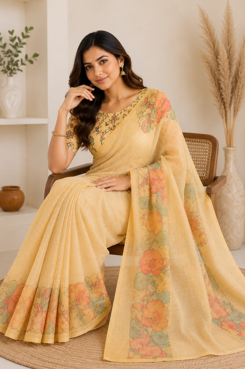 Pastel Floral Linen Saree