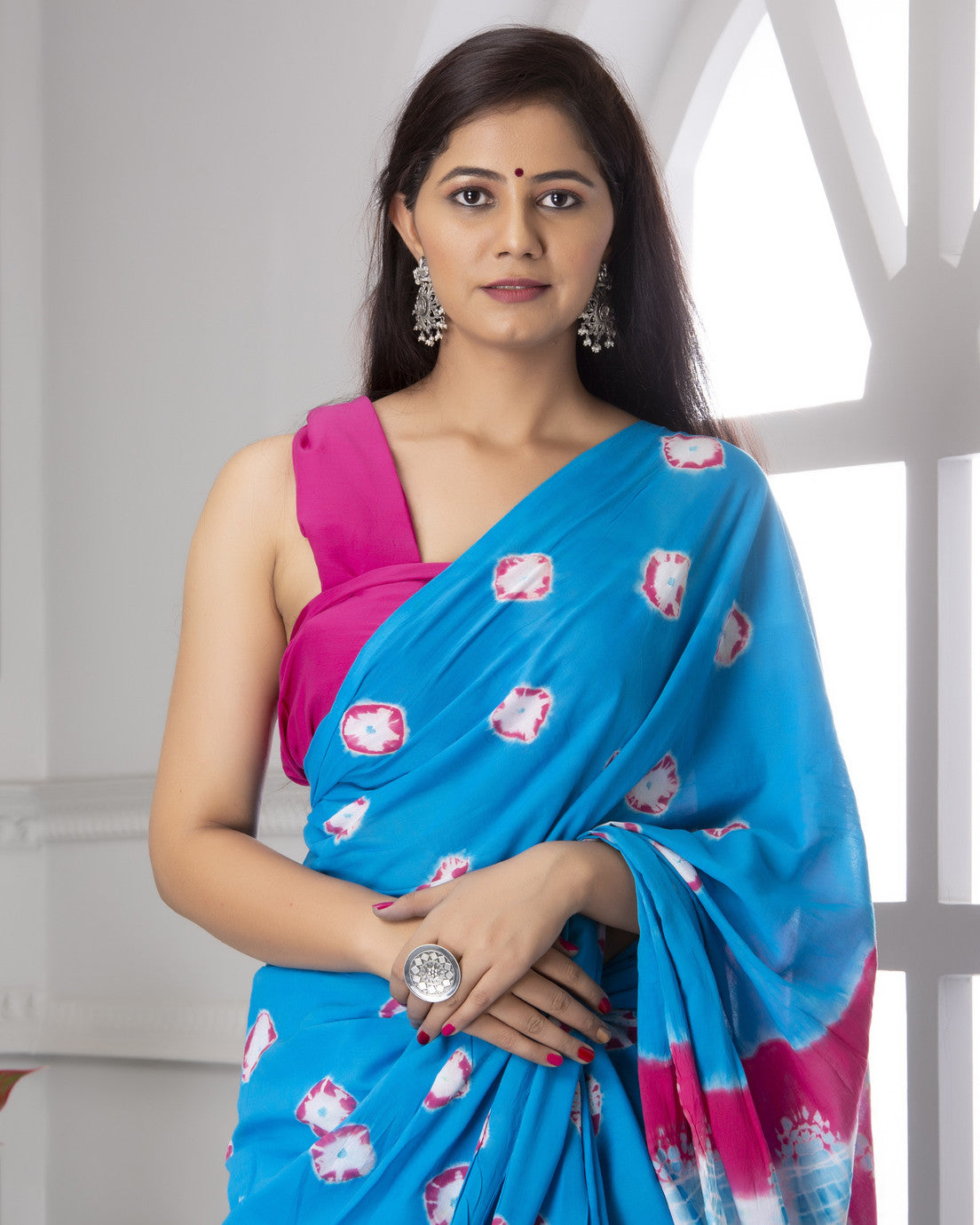 Vibrant Blue and Pink Tie-Dye Saree
