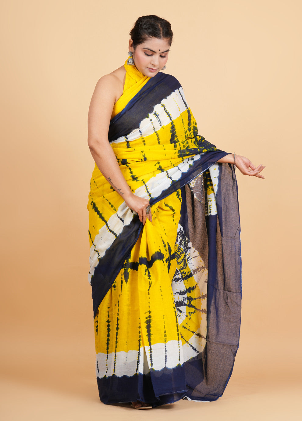 Sun-Kissed Yellow and Indigo Tie-Dye Saree