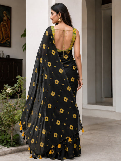 Black and Yellow Bandhani-Inspired Saree