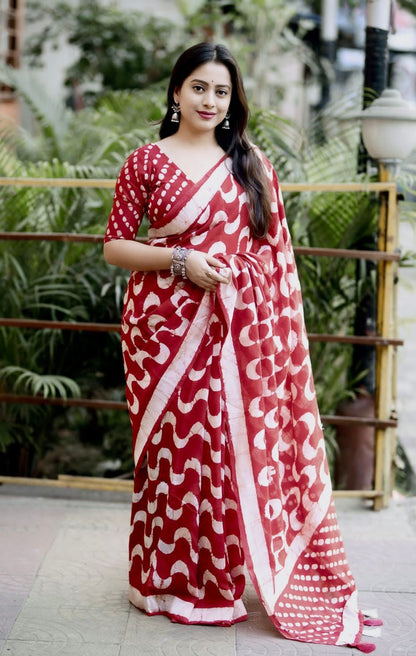 Maroon Chanderi Batik Saree
