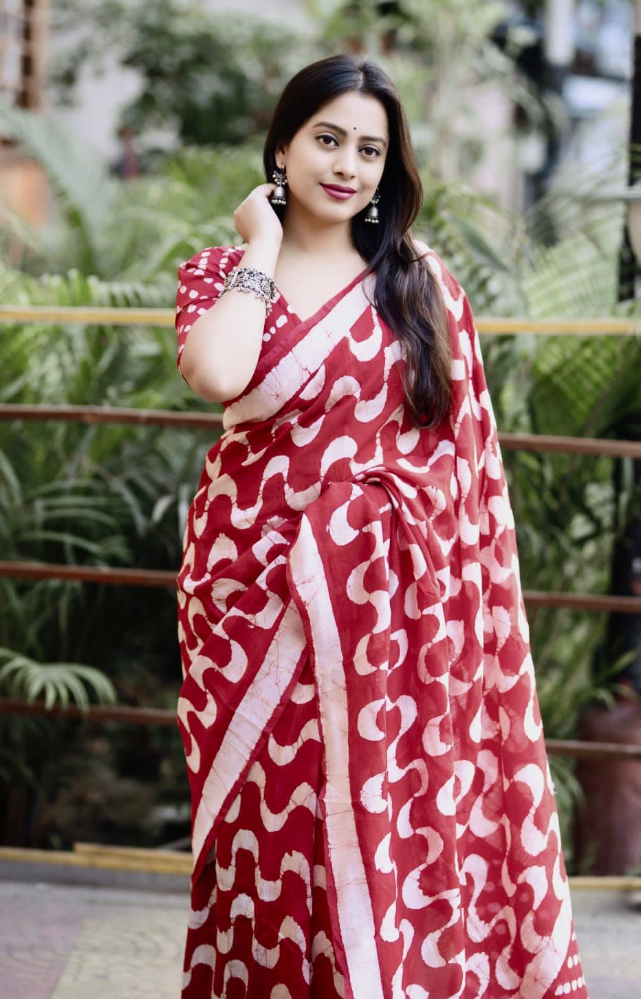 Maroon Chanderi Batik Saree