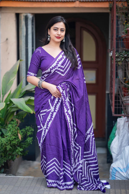 Lavender Chanderi Batik Saree