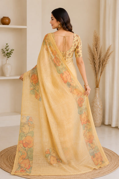 Pastel Floral Linen Saree