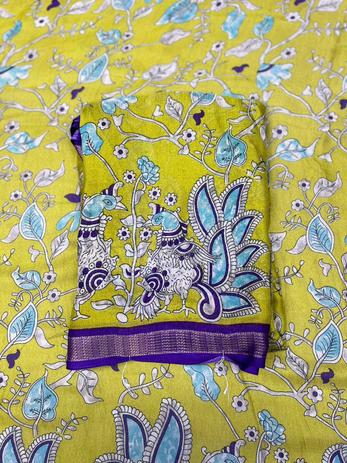Lime Green and Purple Floral Saree with Peacock Pallu