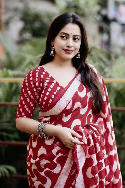 Maroon Chanderi Batik Saree
