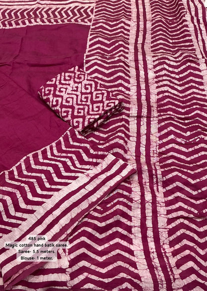 Vibrant Pink Magic Cotton Batik Saree