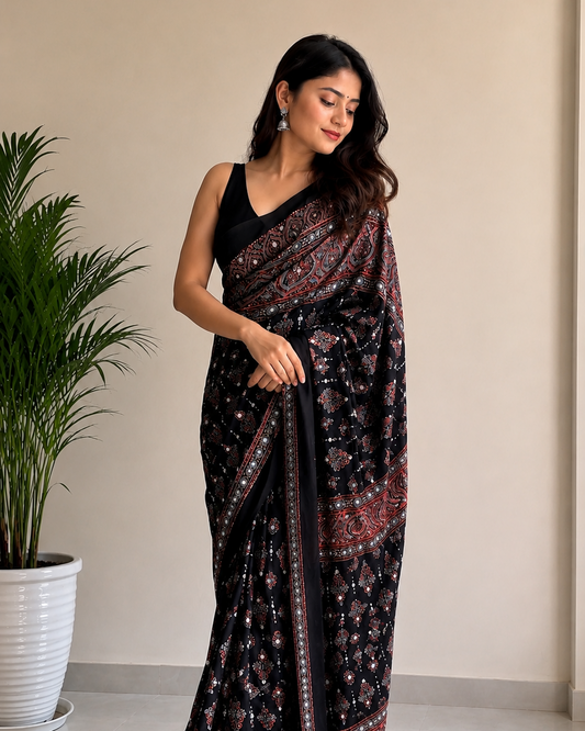 Black Gajji Silk Premium Designer Saree for Women